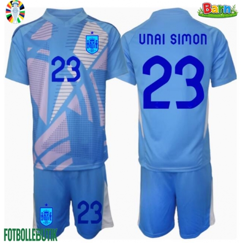 Spanien Unai Simon #23 Målvakt Hemmaställ Barn EM 2024 Kortärmad (+ Korta byxor)